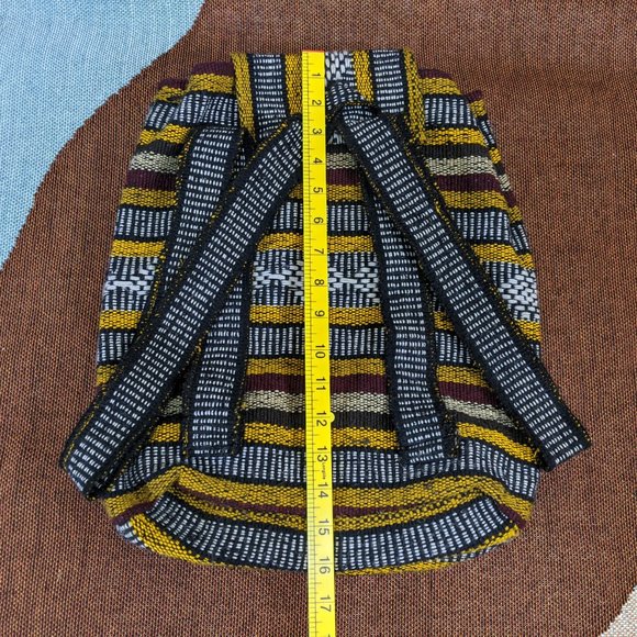 Yellow Multicolor Bag Backpack Boho Woven Aztec Mexican - Picture 5 of 6